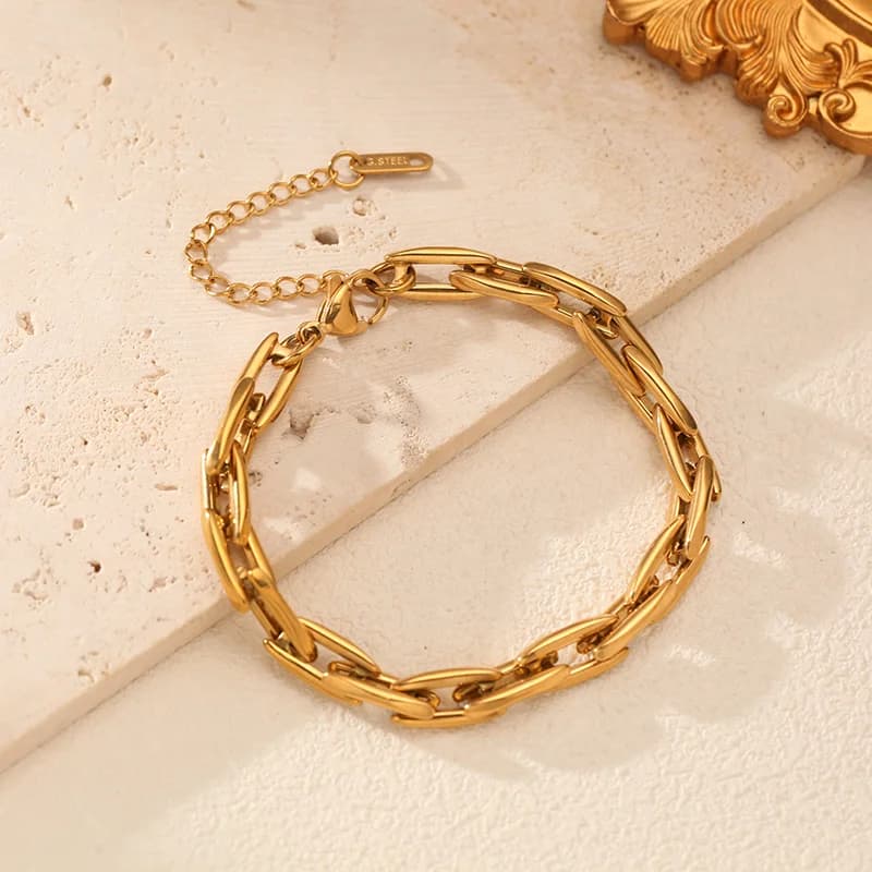 Conjunto de Colar e Pulseira Artesanal em Corrente de Aço Inoxidável