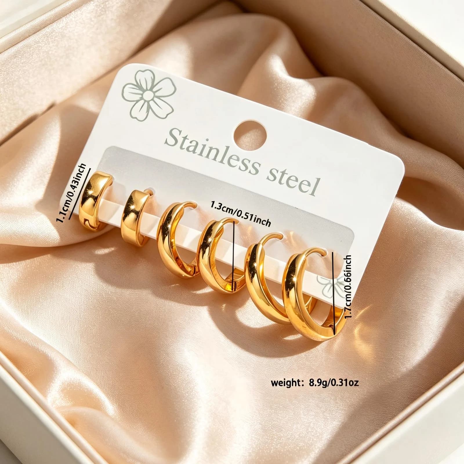 3-Pair Round Gold Hoop Earring Set