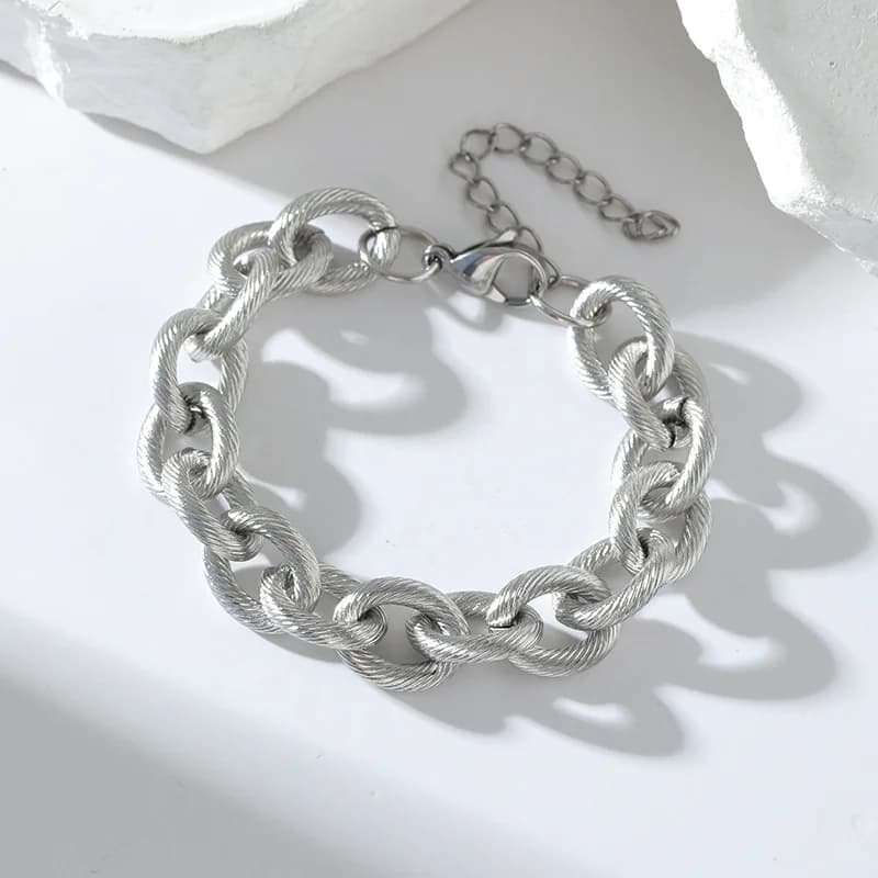 Pulseira de Aço Inoxidável Estilo Punk Grossa, Prata