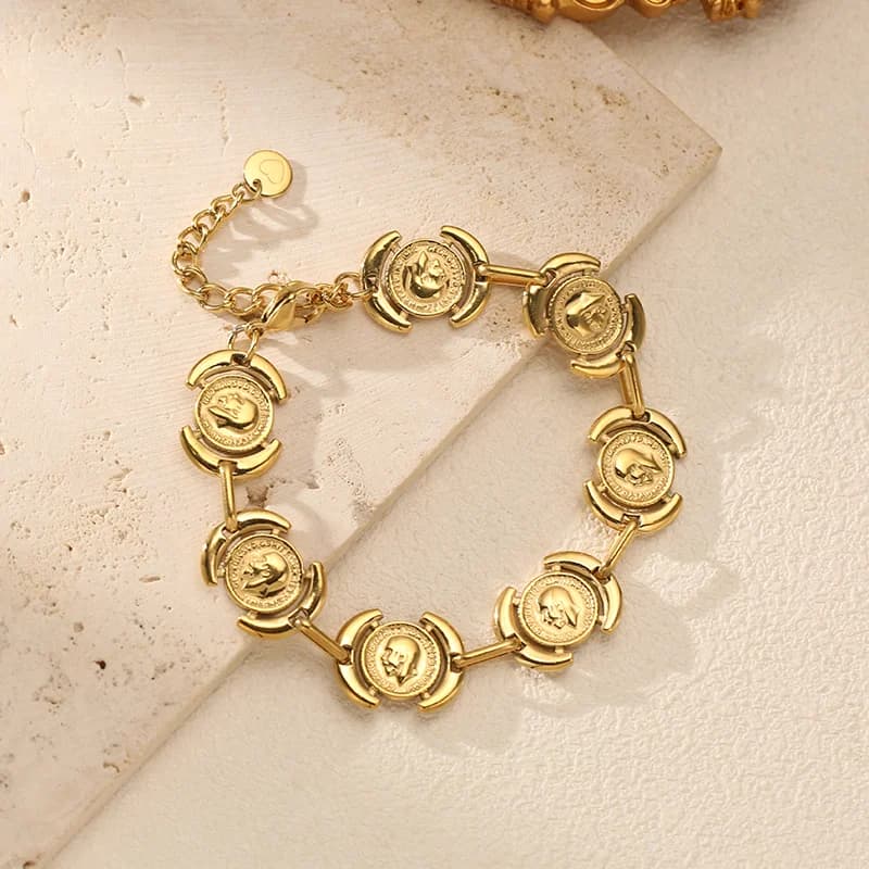 Pulseira Bangle Redonda com Retrato Cor Ouro