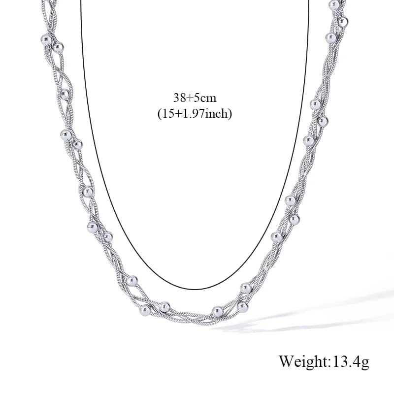 Stainless Steel Silver Bead Chain Necklace and Bracelet Set