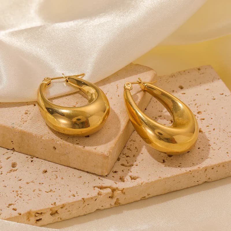 Geometric Chunky Hoop Earrings, Gold PVD Texture