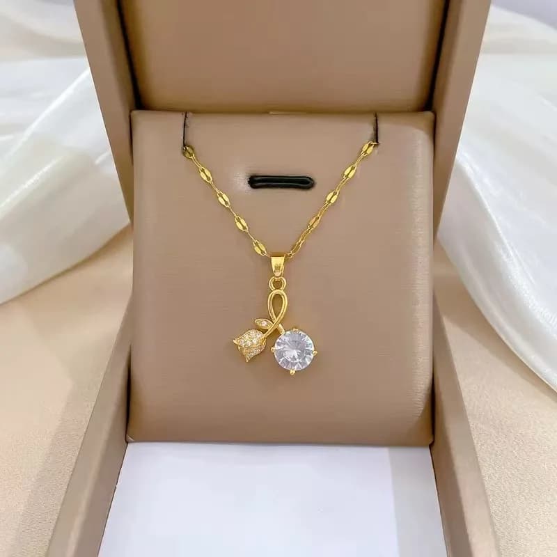 Colorful Cubic Zirconia Pendant Stainless Steel Necklace