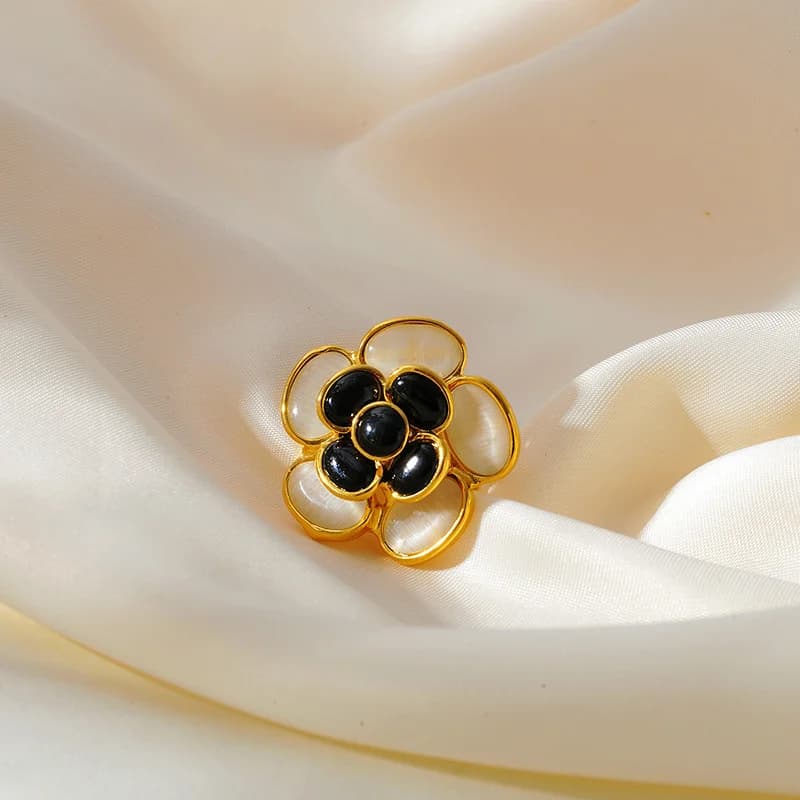 Conjunto de Colar, Brincos e Anel Esmaltado Colorido com Flores