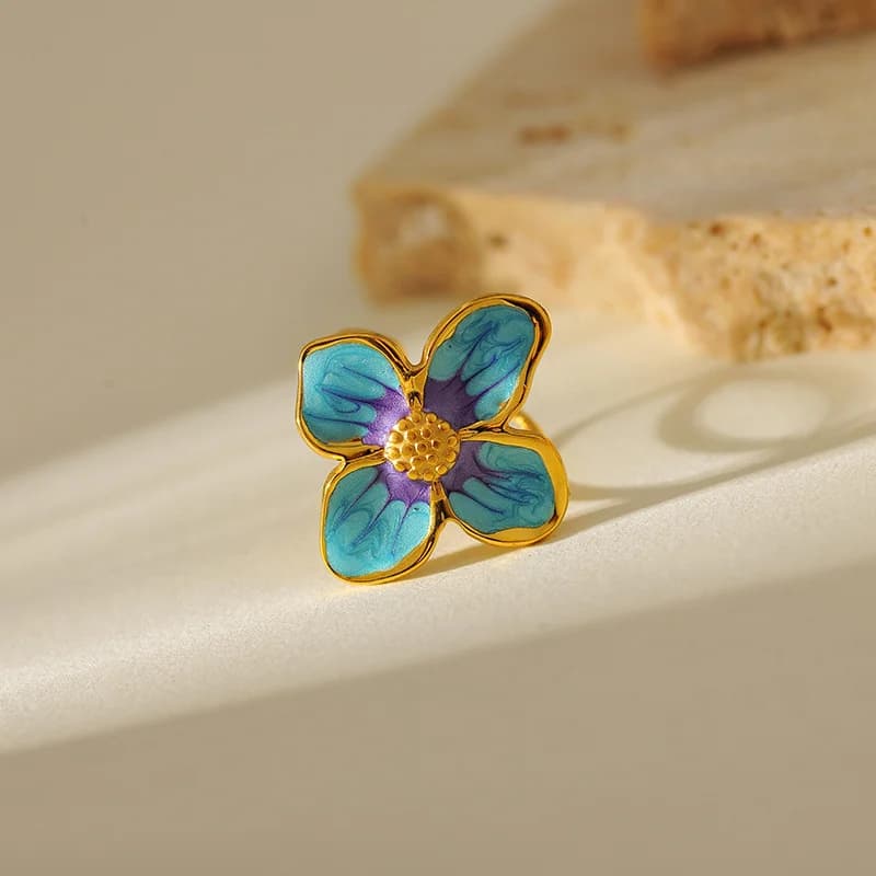 Adjustable Blue Eye Heart Ring, 316L Stainless Steel