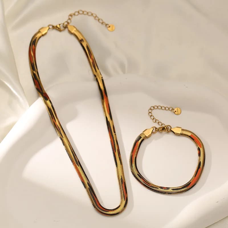 Conjunto Colar e Pulseira Corrente Cobra Lisa