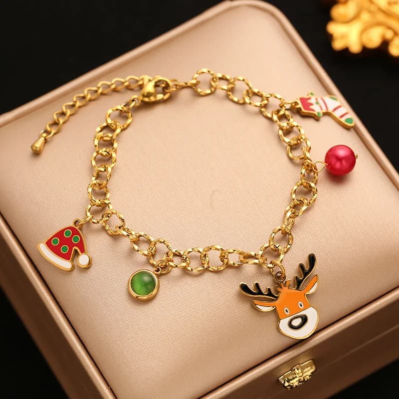 Pulseira Charm Boneco de Neve em Aço Inoxidável