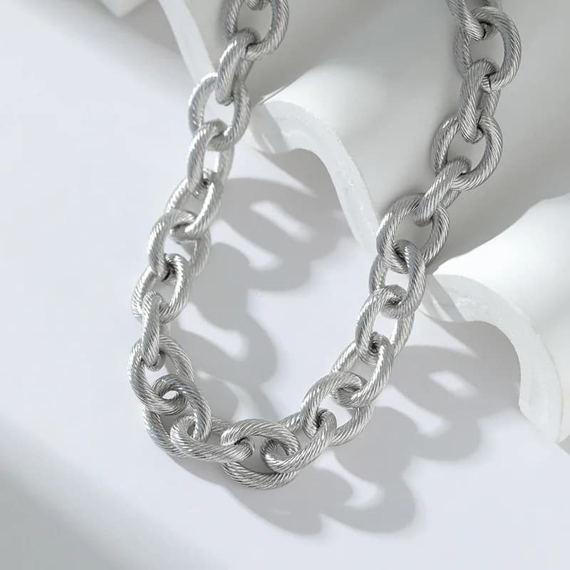 Colar de Corrente Grossa Aço Inox Prata