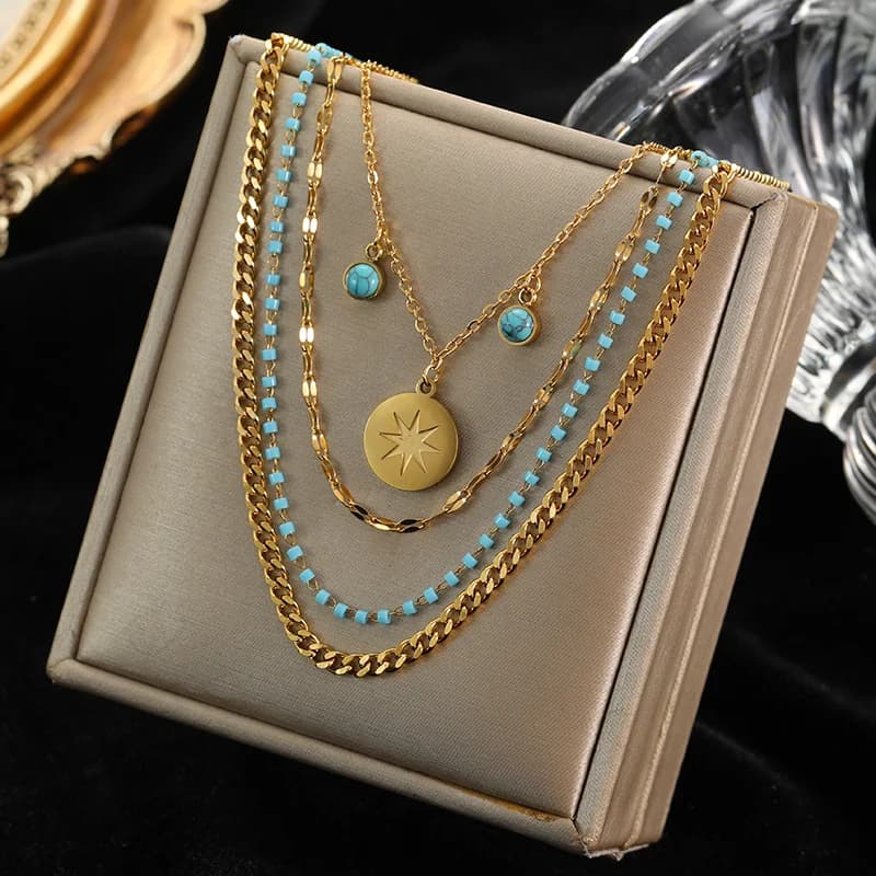 Multilayer Green Stone Pendant Choker Necklace