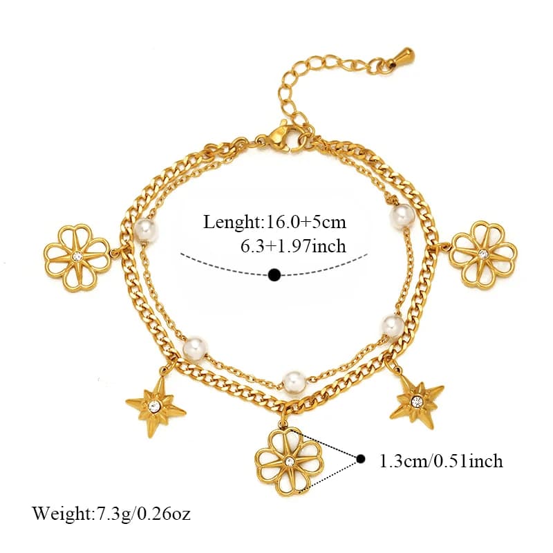 Flower and Star Charm Bracelet with Pearls