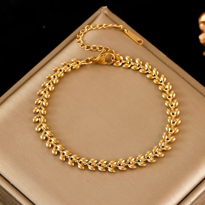 Beaded Wound Chain Bracelet, Gold Plated