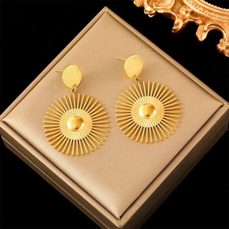 Stainless Steel Pleated Stud Drop Earrings