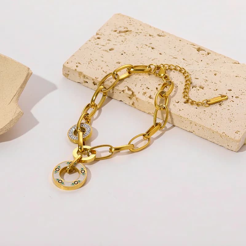 Pulseira de Corrente Geométrica Grossa, Aço Inoxidável Dourado