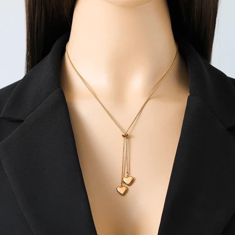 Colar com Pingente de Coração Ajustável, Dourado