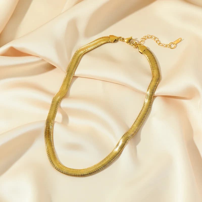 Colar Grosso de Corrente Cobra Dourado em Aço Inoxidável 316L